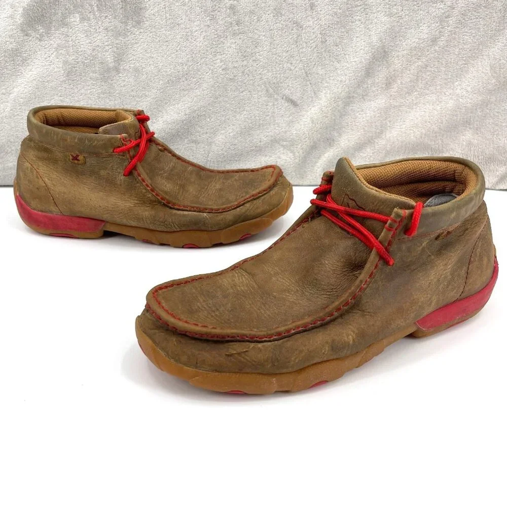 Twisted X Bomber Red Driving Moccasins Leather 2 Eye Chukka Shoes